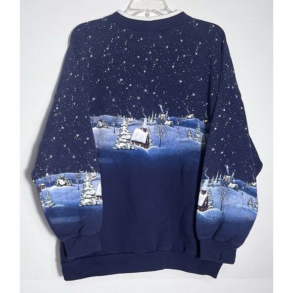 Vintage 90s Y2K Artisans Christmas Medium Sweatshirt Angel Snow Scene USA - Picture 4 of 6